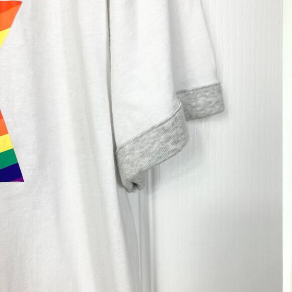 NWOT PINK VICTORIAS SECRET Top L 2021 Ringer Short Sleeve Rainbow Logo - Picture 5 of 7